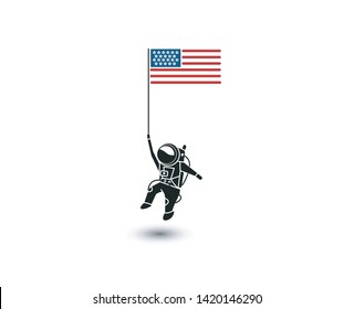 Astronaut holding Usa flag Flat Line art vector design Illustration.