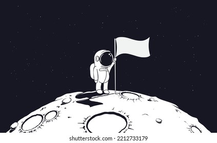 Astronaut holds a flag on planet