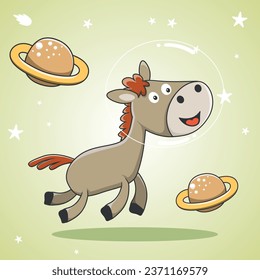 Astronaut horse vector print. Space explorer unicorn t-shirt print for kids. Vector illustration. T-Shirt Design for children. Design elements for kids.