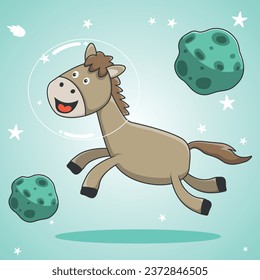 Astronaut horse vector print. Space explorer unicorn t-shirt print for kids. Vector illustration. T-Shirt Design for children. Design elements for kids.