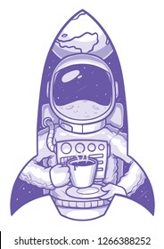Astronaut with hot coffee