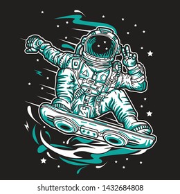 Astronaut Hoverboarding Skateboarding Surfing in Space Vector Illustration 