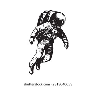 El astronauta se cierne sobre el espacio de un cómic, ilustraciones dibujadas a mano, vector