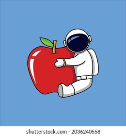 Astronaut hug apple flat vector cartoon illustration
