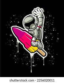 Astronaut and ice cream Vector  Illustration. Science Technology Icon Concept Isolated Premium Vector. Flat Cartoon Style