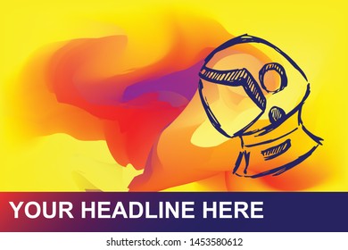 Astronaut Icon. Creative Abstract Art Background with Color Yellow, Red, Violet. Graphic Design Concept, Flat, Line, Element, Vector Illustration EPS 10.