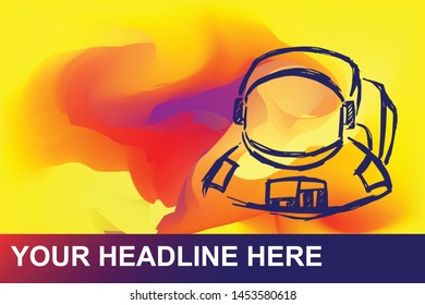 Astronaut Icon. Creative Abstract Art Background with Color Yellow, Red, Violet. Graphic Design Concept, Flat, Line, Element, Vector Illustration EPS 10.