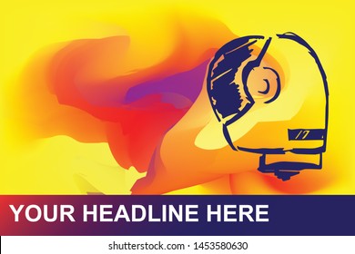 Astronaut Icon. Creative Abstract Art Background with Color Yellow, Red, Violet. Graphic Design Concept, Flat, Line, Element, Vector Illustration EPS 10.