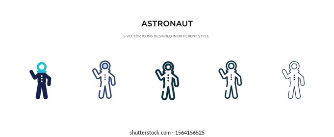 astronaut icon in different style vector illustration. two colored and black astronaut vector icons designed in filled, outline, line and stroke style can be used for web, mobile, ui