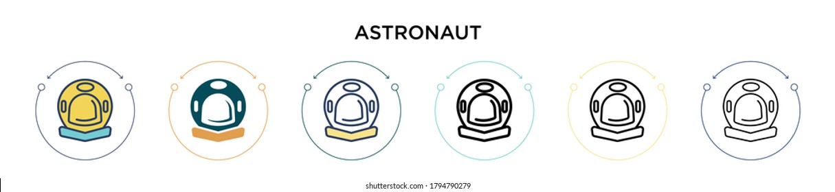 Astronaut icon in filled, thin line, outline and stroke style. Vector illustration of two colored and black astronaut vector icons designs can be used for mobile, ui, web