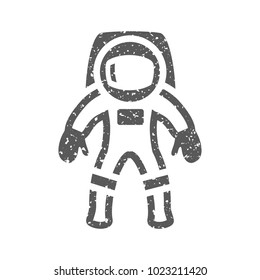 Astronaut icon in grunge texture. Vintage style vector illustration.