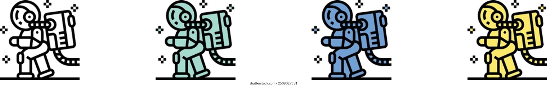 astronaut icon. Outline, Green, Blue and Yellow Style Design Isolated On White Background