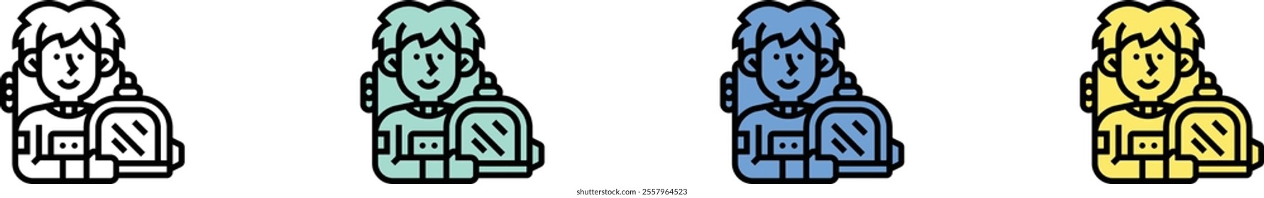 astronaut icon. Outline, Green, Blue and Yellow Style Design Isolated On White Background
