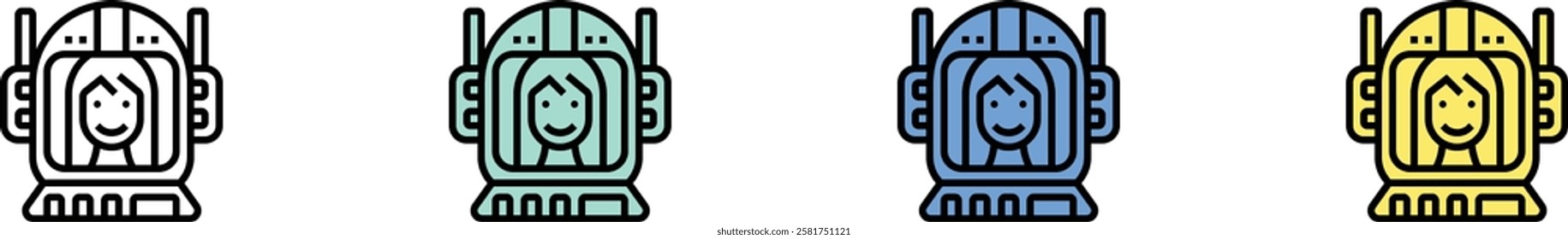 astronaut icon. Outline, Green, Blue and Yellow Style Design Isolated On White Background