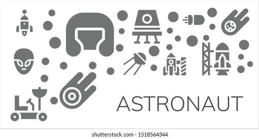 astronaut icon set. 11 filled astronaut icons.  Simple modern icons about  - Rocket, Boxing helmet, Alien, Sputnik, Moon rover, Space capsule, Asteroid, Missile, Rocket ship launch
