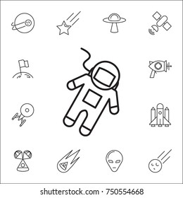 Astronaut Icon. Set Of Space Icons. Signs, Outline Symbols Collection, Simple Thin Line Icons For Websites, Web Design, Mobile App, Info Graphics On White Background