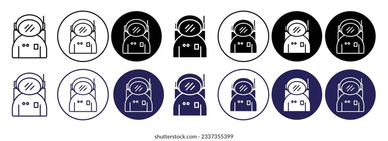 Astronaut icon set. spaceman with helmet and space suit line vector symbol in black color.