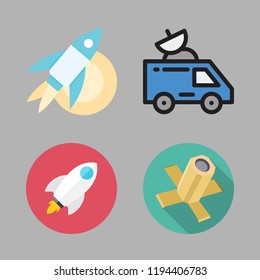 astronaut icon set. vector set about satellite, rocket and rocket ship icons set.
