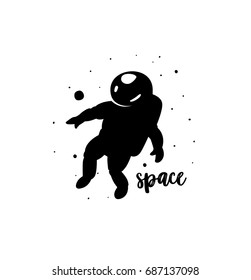 Astronaut icon, in  space, hand drawn  sketch, planet, vector illustrstion