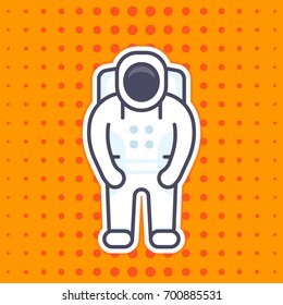 Astronaut icon, sticker, flat style with outline