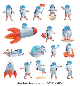 Astronaut icons set. Cartoon set of astronaut vector icons for web design