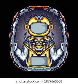 Astronaut illustration and blue hole background