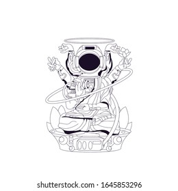 astronaut illustration concept of a god by having several hands like a Buddhist deity