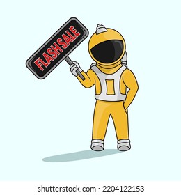 astronaut illustration, flash sale symbol, suitable for flayer needs, social media feeds, media promotions, t-shirt industry and others..