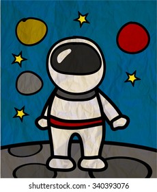 Astronaut Illustration on Moon - Over Textured Paper