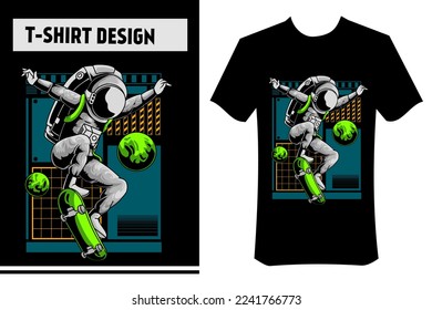 astronaut illustration for t-shirt. Astronaut is skateboarding in outer space. premium vector design, with street wear concept. Perfect for print on t-shirts, apparel, merchandise, posters, stickers.