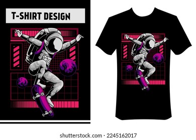 astronaut illustration for t-shirt. Astronaut is skateboarding in outer space. premium vector design, with street wear concept. Perfect for print on t-shirts, apparel, merchandise, posters, stickers.