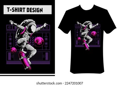 astronaut illustration for t-shirt. Astronaut is skateboarding in outer space. premium vector design, with street wear concept. Perfect for print on t-shirts, apparel, merchandise, posters, stickers.