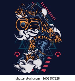 Astronaut illustration with a unique style or similar to Japanese warriors