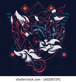 Astronaut illustration with a unique style or similar to Japanese warriors