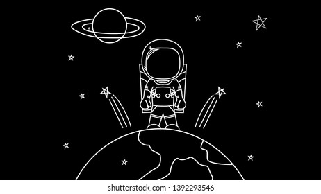 Astronaut Illustration white and background black