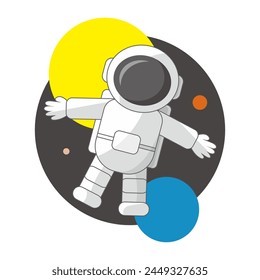 Astronaut image cartoon space planet background vector illustration isolated on white background