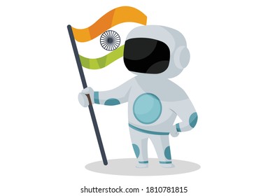 Astronaut with Indian flag. Vector graphic illustration. Individually on white background.