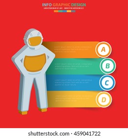 Astronaut info graphic on red background,vector