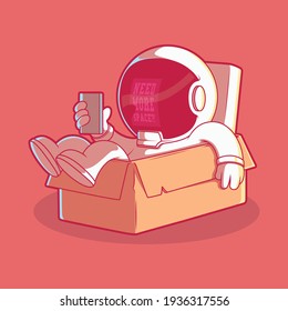 Un astronauta dentro de una ilustración vectorial de caja. Tecnología, marca, concepto de diseño divertido.
