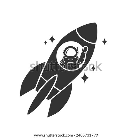 Astronaut inside rocket black icon vector