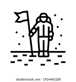 astronaut installing flag on planet surface line icon vector. astronaut installing flag on planet surface sign. isolated contour symbol black illustration