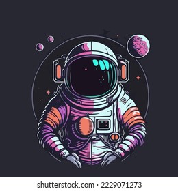  Astronaut Into the Space Cartoon Illustration For Logo or Mascot