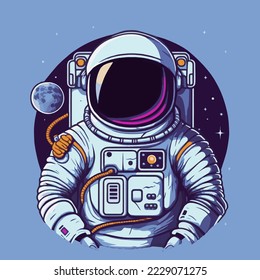  Astronaut Into the Space Cartoon Illustration For Logo or Mascot