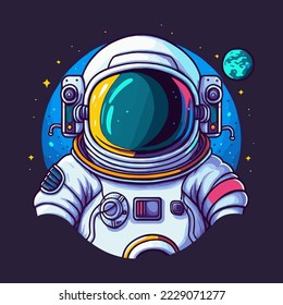  Astronaut Into the Space Cartoon Illustration For Logo or Mascot