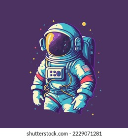  Astronaut Into the Space Cartoon Illustration For Logo or Mascot