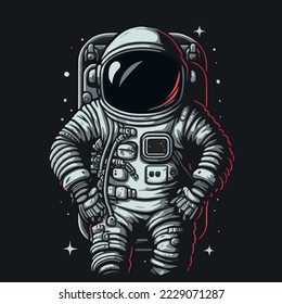  Astronaut Into the Space Cartoon Illustration For Logo or Mascot