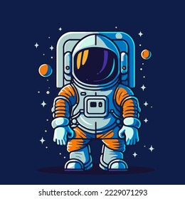  Astronaut Into the Space Cartoon Illustration For Logo or Mascot