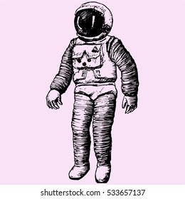 Astronaut Isolated, doodle style sketch illustration hand drawn vector 