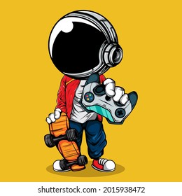 THE ASTRONAUT WITH JOYSTICK GAMEPAD AND THE SKATEBOARD svg
