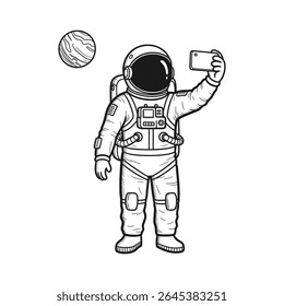 Astronauta malabarismo planetas no espaço exterior com alegria cósmica - Ilustração de vetor